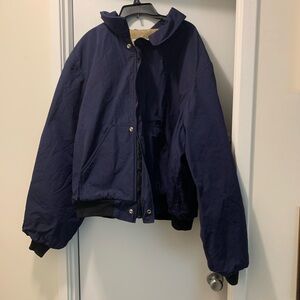 Approx Sz XL Fire/Flame Resistant by Oberon Navy Blue Collared Jacket Heavy Duty